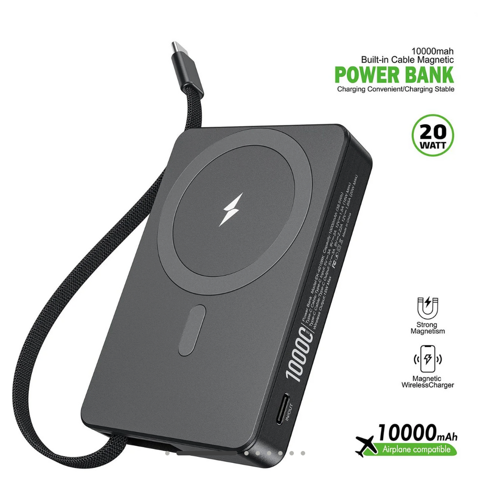 Esoulk 10,000mAh Magnetic Wireless Charger with Built-in Type-C Cable