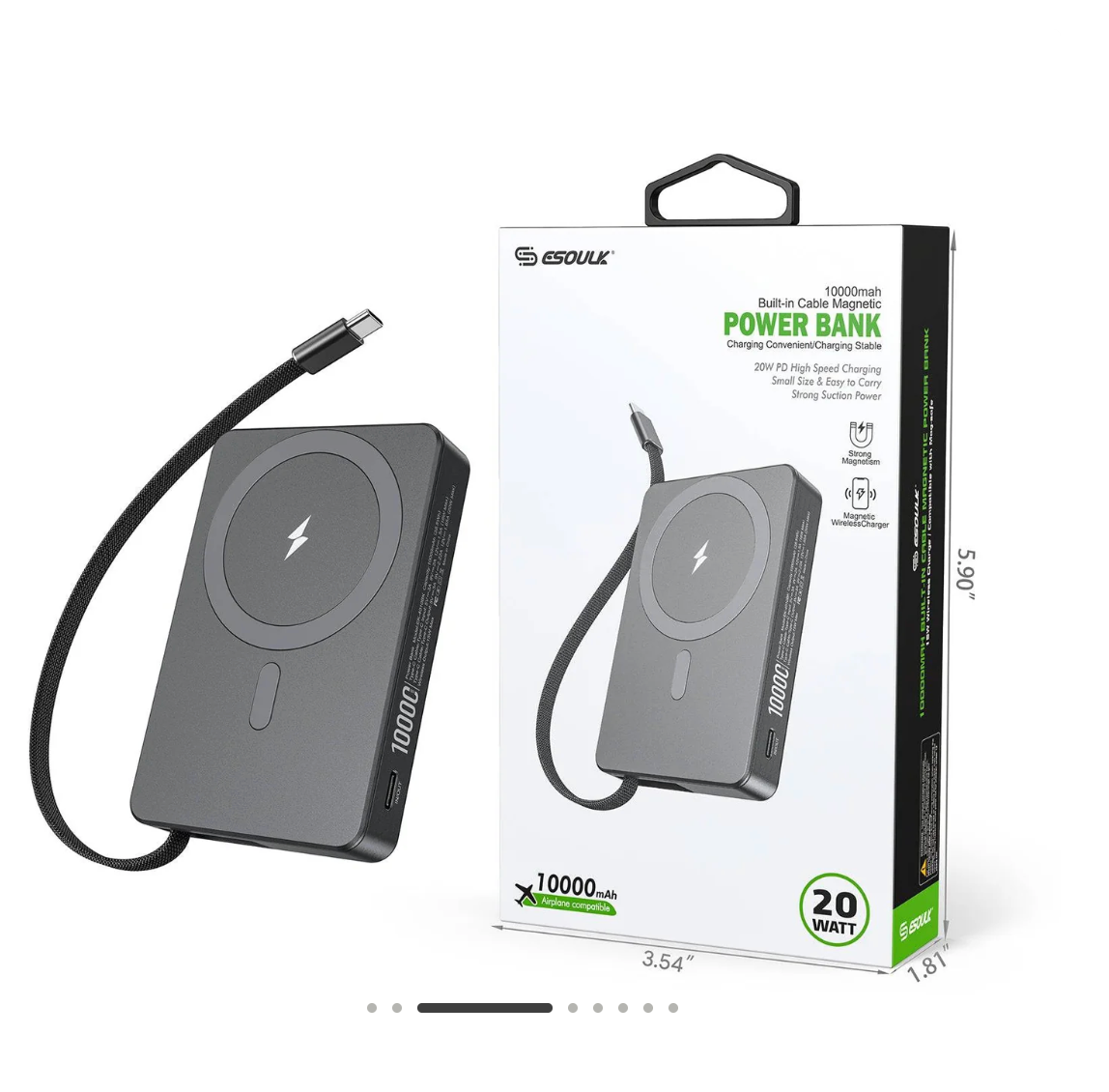 Esoulk 10,000mAh Magnetic Wireless Charger with Built-in Type-C Cable