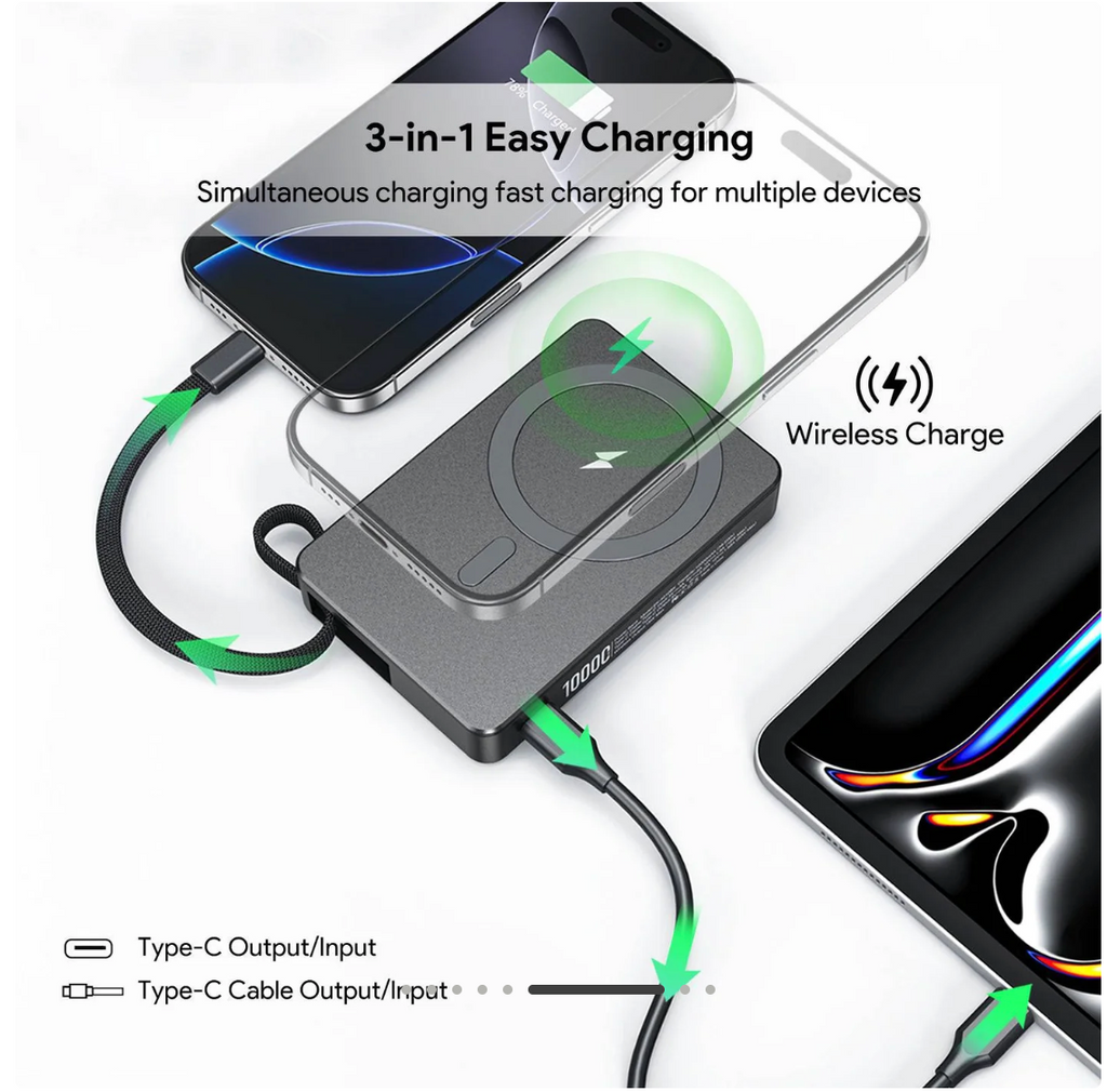 Esoulk 10,000mAh Magnetic Wireless Charger with Built-in Type-C Cable