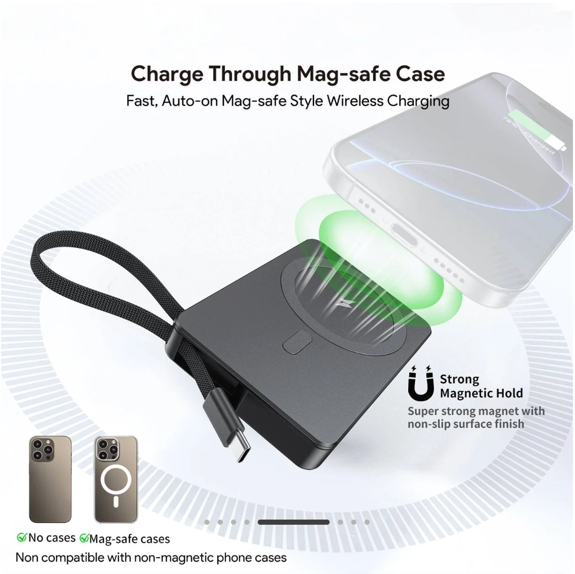Esoulk 5000mAh Magnetic Wireless Charger with Built-in Type-C Cable