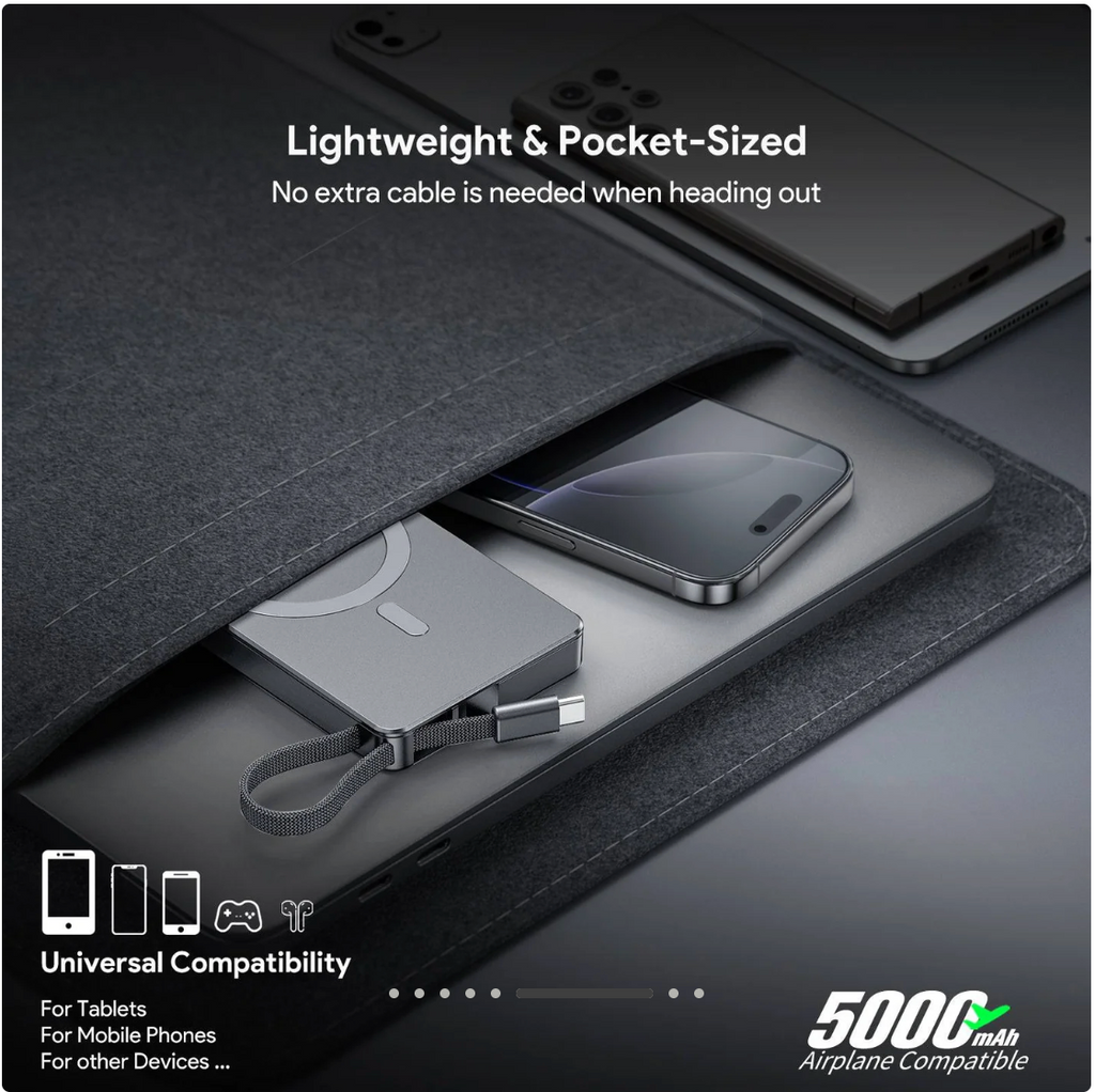 Esoulk 5000mAh Magnetic Wireless Charger with Built-in Type-C Cable