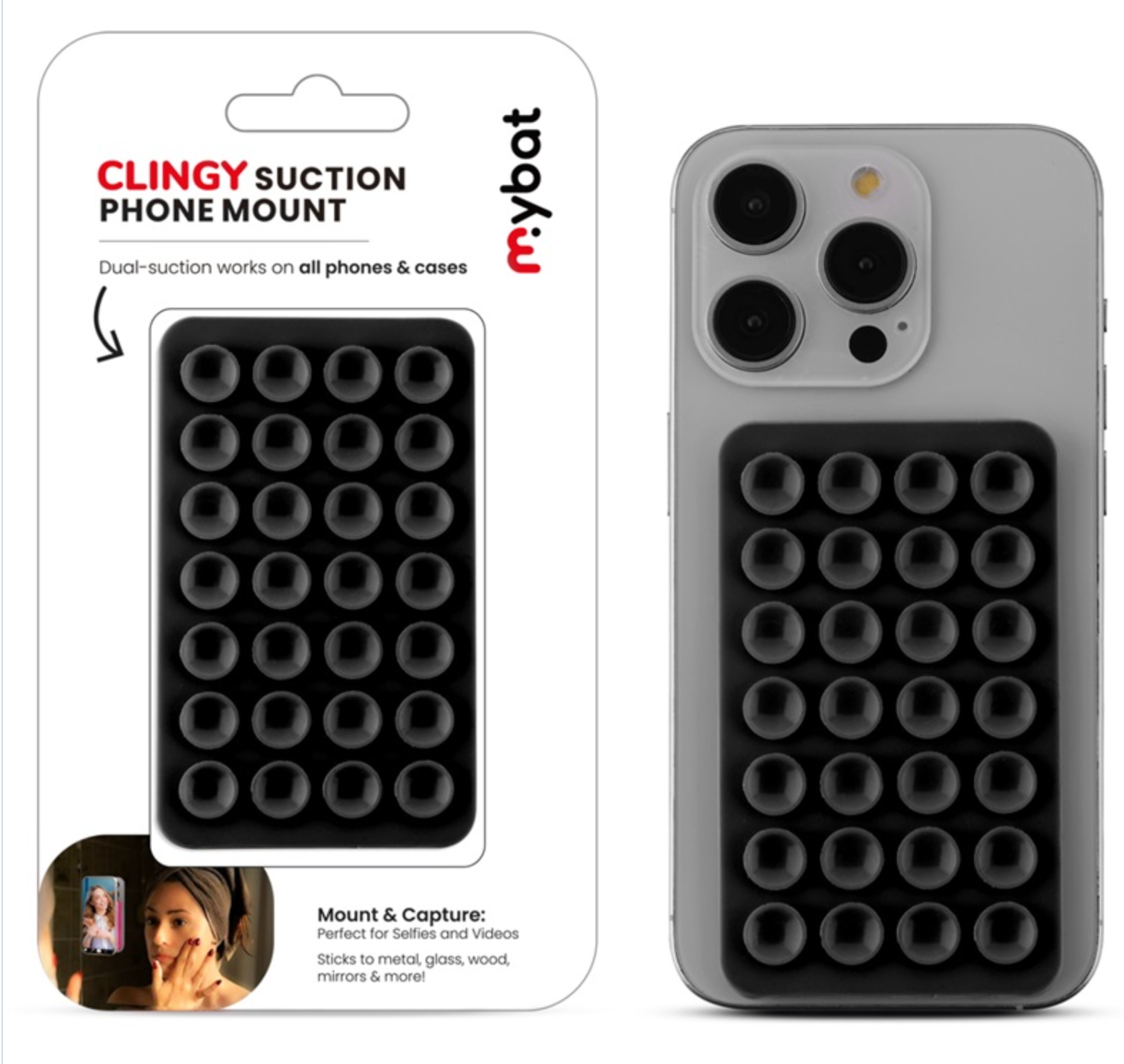 MyBat Clingy Suction Phone Mount - Black