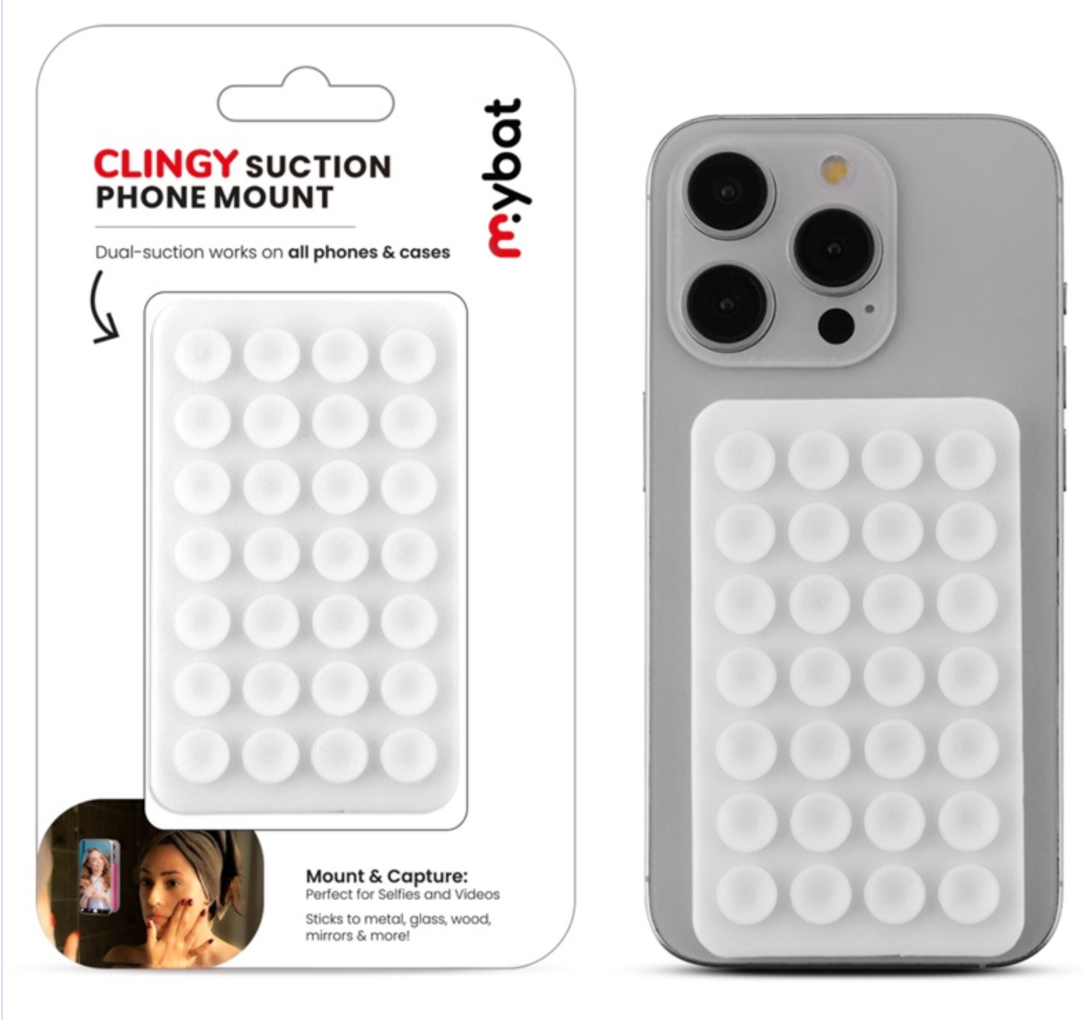 MyBat Clingy Suction Phone Mount - White