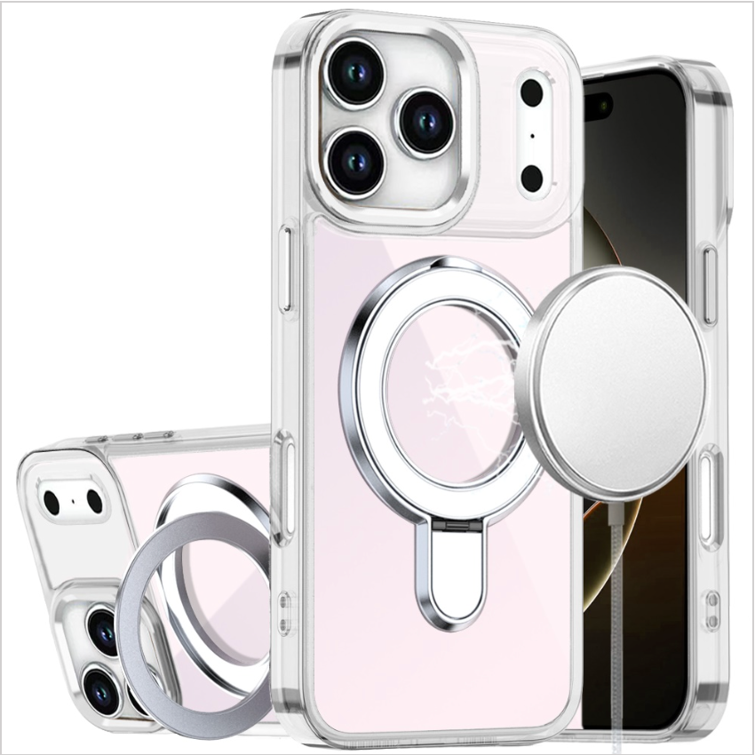 iPhone 17 Pro Max CHROME HQ Rotational Magnetic Ring Hybrid - Clear