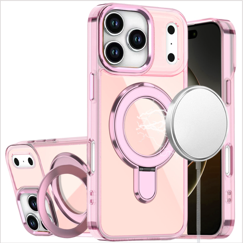 iPhone 17 Pro CHROME HQ Rotational Magnetic Ring Hybrid - Light Pink