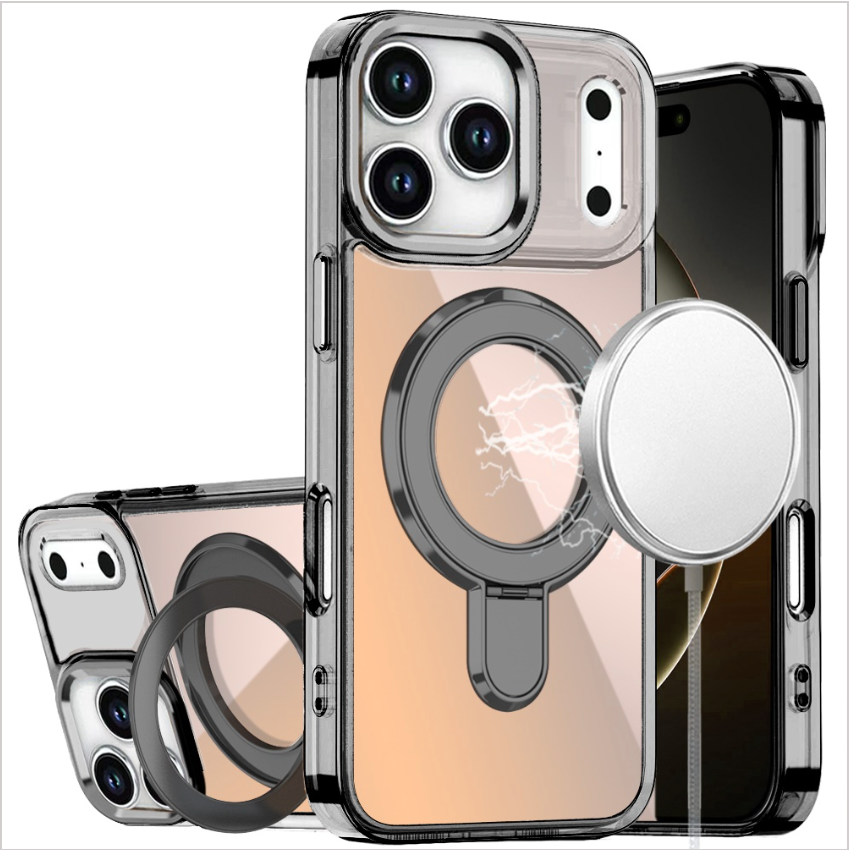 iPhone 17 Pro CHROME HQ Rotational Magnetic Ring Hybrid - Black