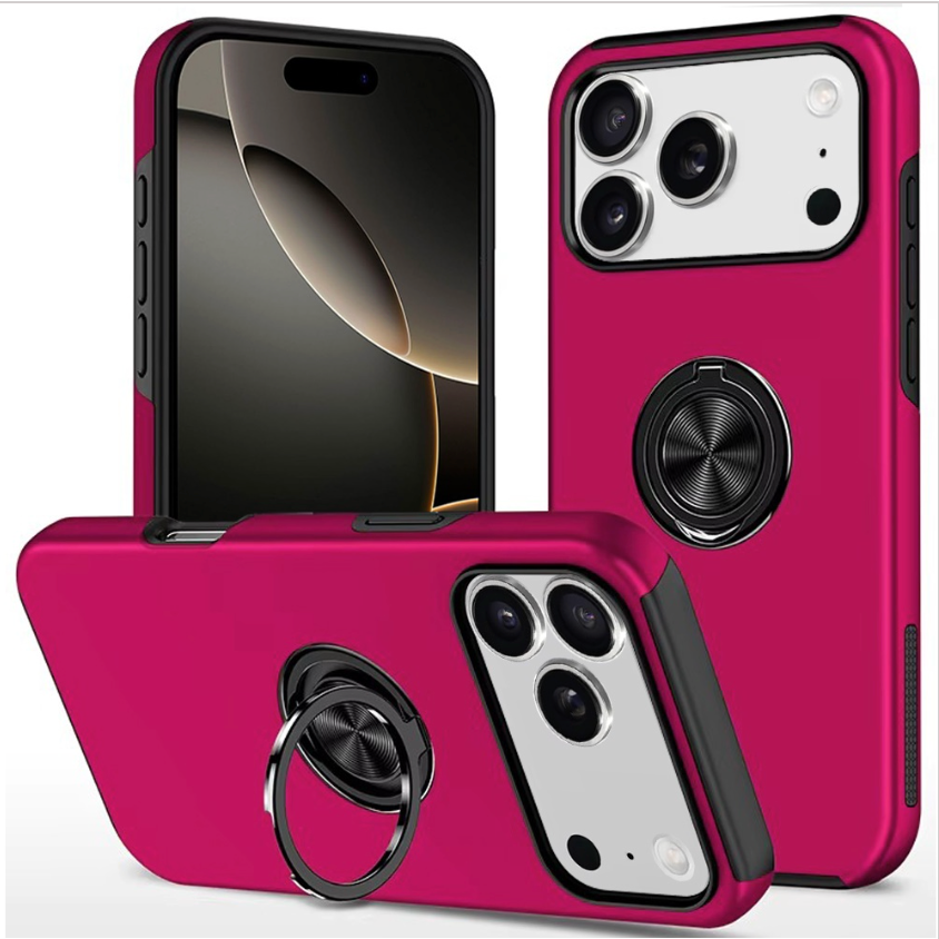 iPhone 17 Pro Max CHIEF Oil Painted Magnetic Ring Stand Hybrid Case Cover - Hot Pink