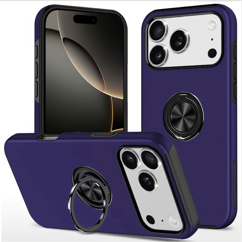 iPhone 17 Pro Max CHIEF Oil Painted Magnetic Ring Stand Hybrid Case Cover - Dark Purple