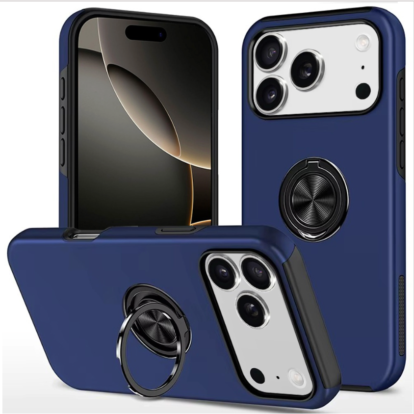 iPhone 17 Pro Max CHIEF Oil Painted Magnetic Ring Stand Hybrid Case Cover - Dark Blue