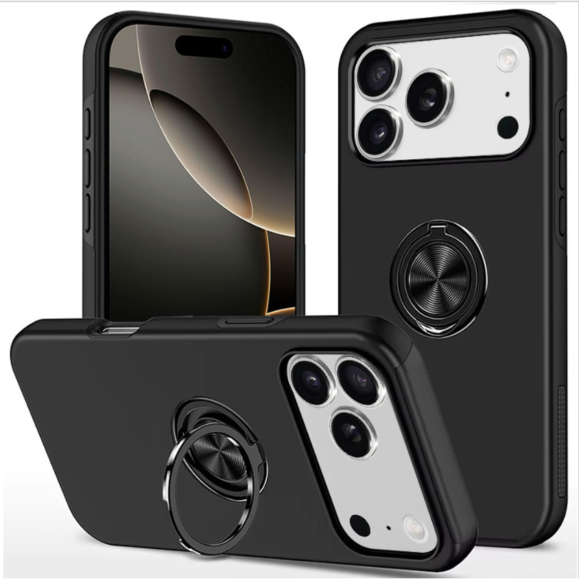iPhone 17 Pro Max CHIEF Oil Painted Magnetic Ring Stand Hybrid Case Cover - Black