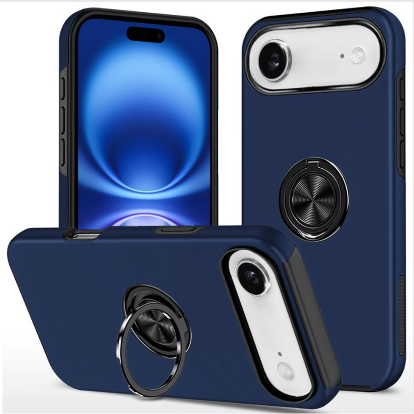 iPhone 17 Air CHIEF Oil Painted Magnetic Ring Stand Hybrid Case Cover - Dark Blue