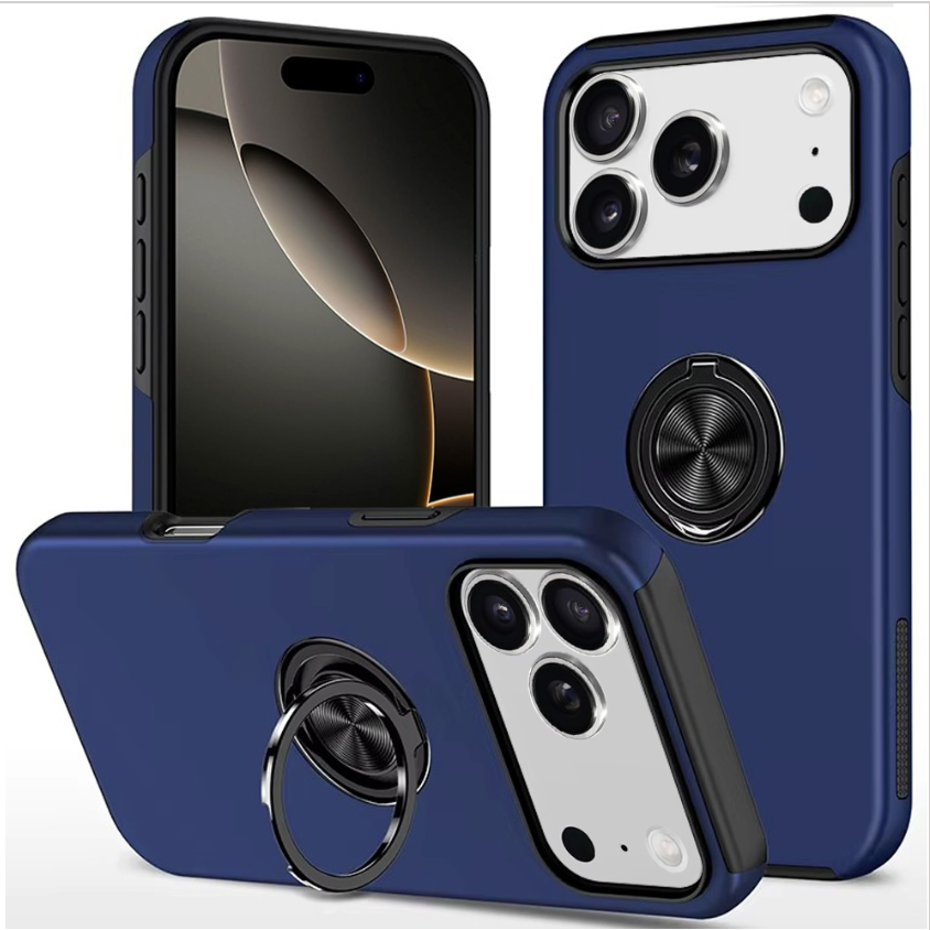 iPhone 17 Pro CHIEF Oil Painted Magnetic Ring Stand Hybrid Case Cover - Dark Blue