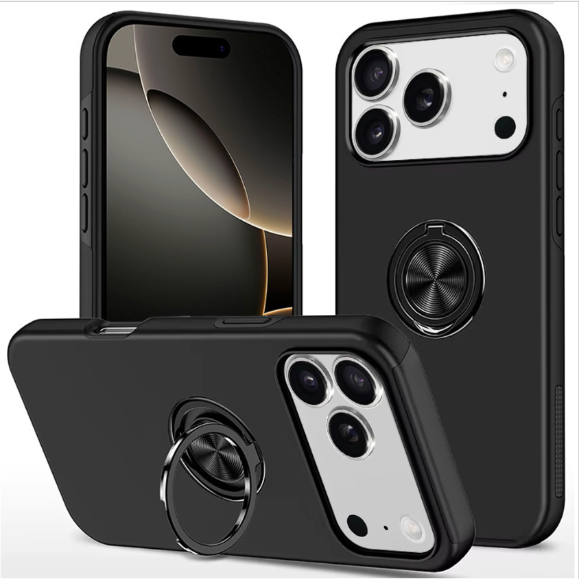 iPhone 17 Pro CHIEF Oil Painted Magnetic Ring Stand Hybrid Case Cover - Black