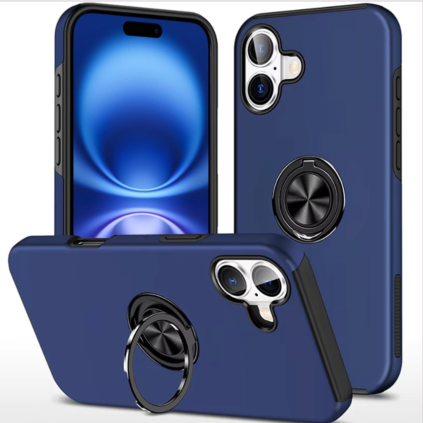 iPhone 17 CHIEF Oil Painted Magnetic Ring Stand Hybrid Case Cover - Dark Blue