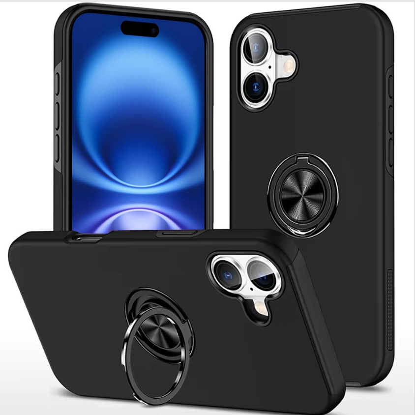 iPhone 17 CHIEF Oil Painted Magnetic Ring Stand Hybrid Case Cover - Black