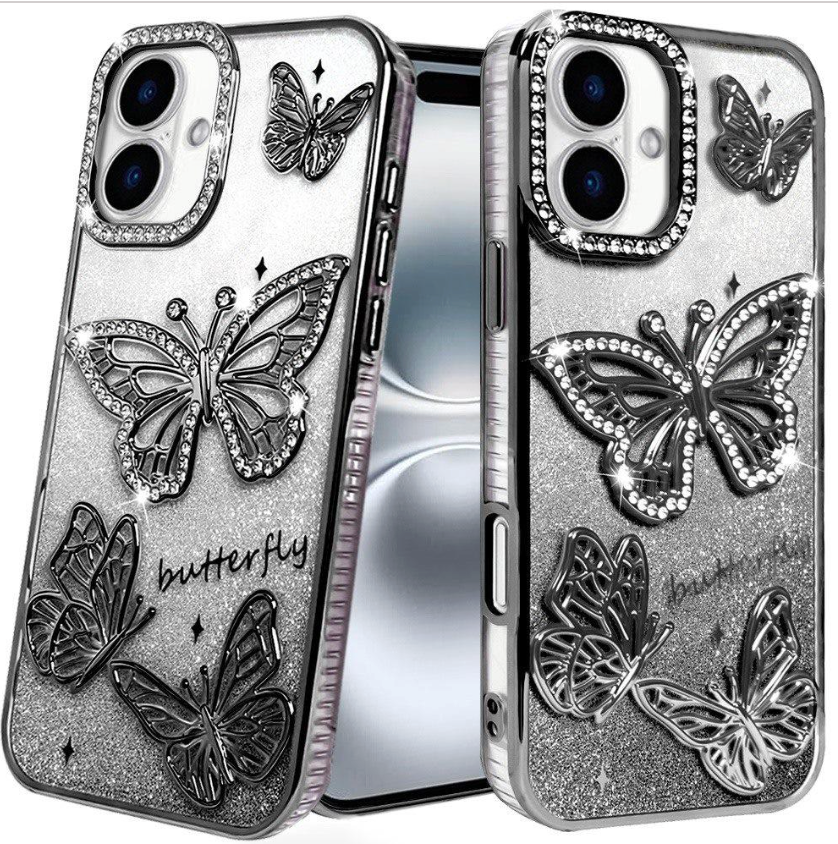 Butterfly Freedom Shimmer Glitter Thick TPU Case Cover - Black