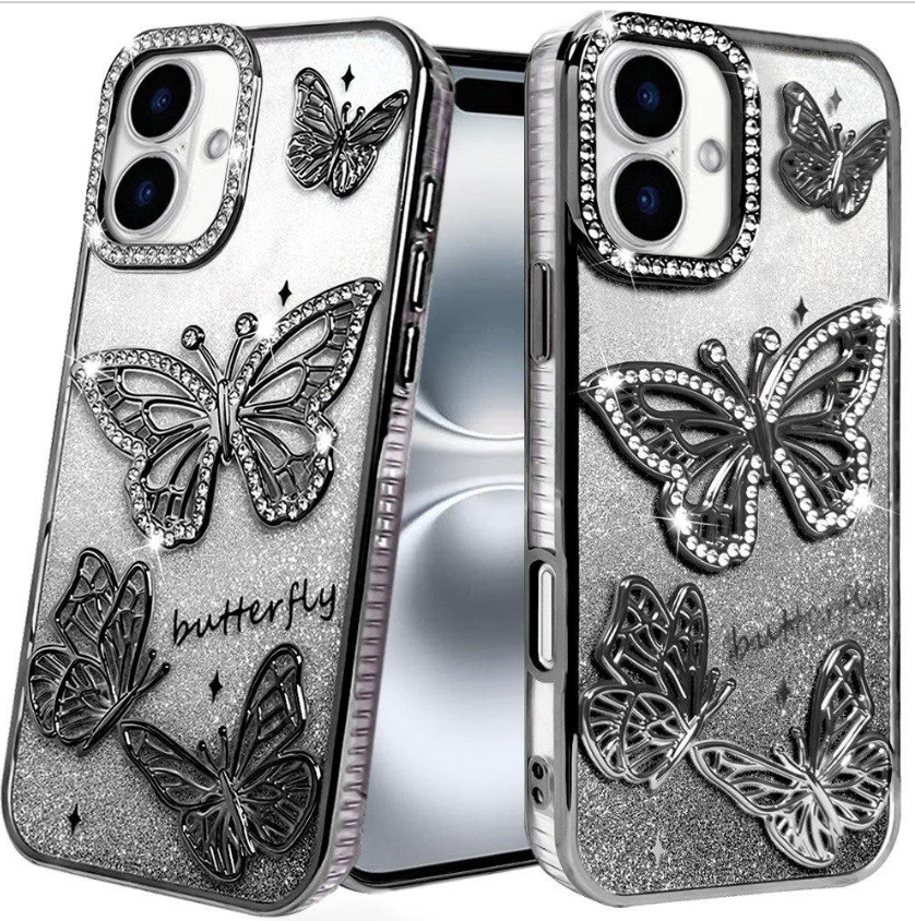 Butterfly Freedom Shimmer Glitter Thick TPU Case Cover - Black