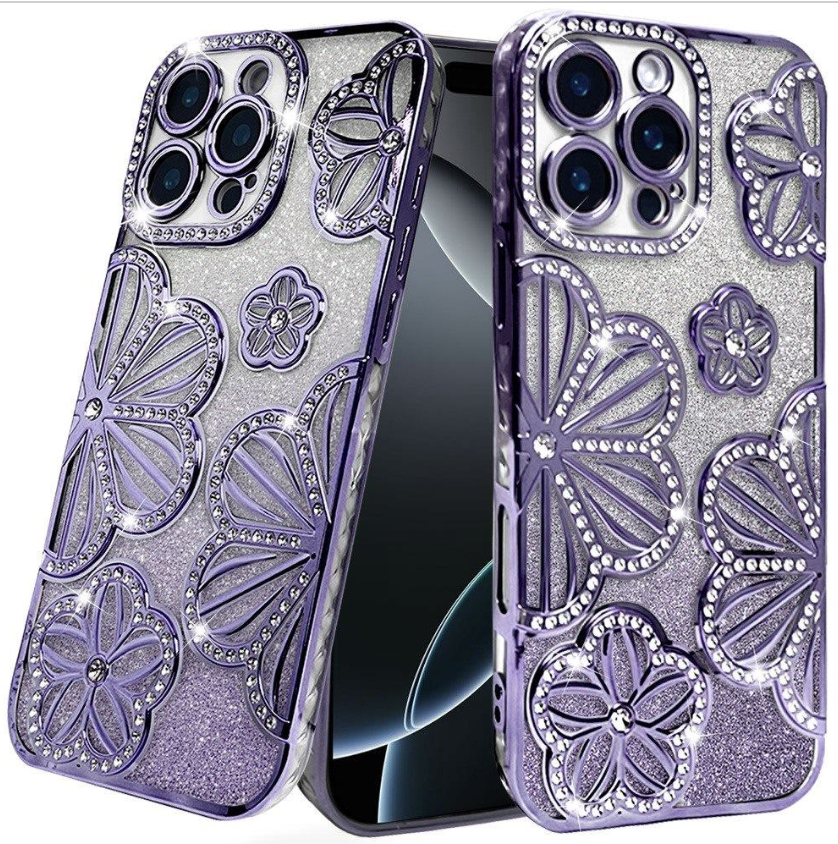 Floral Freedom Shimmer Glitter Thick TPU Case Cover - Purple