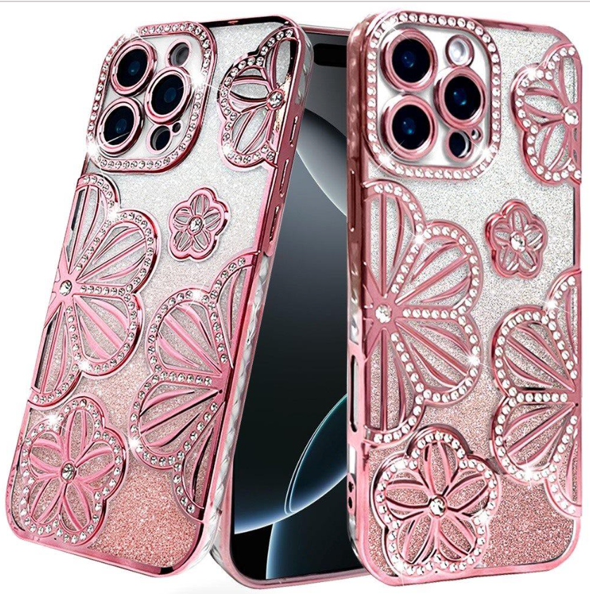 Floral Freedom Shimmer Glitter Thick TPU Case Cover - Pink
