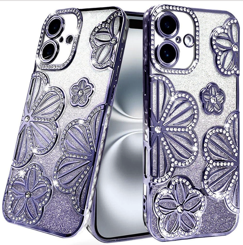Floral Freedom Shimmer Glitter Thick TPU Case Cover - Purple