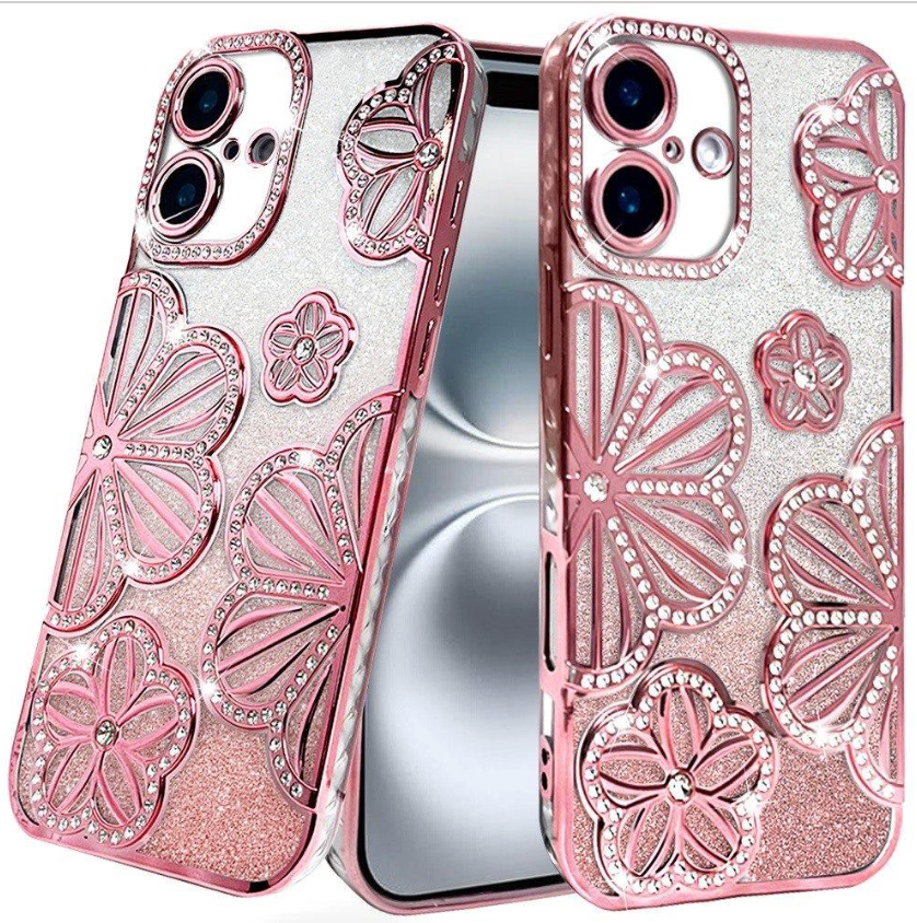 Floral Freedom Shimmer Glitter Thick TPU Case Cover - Pink