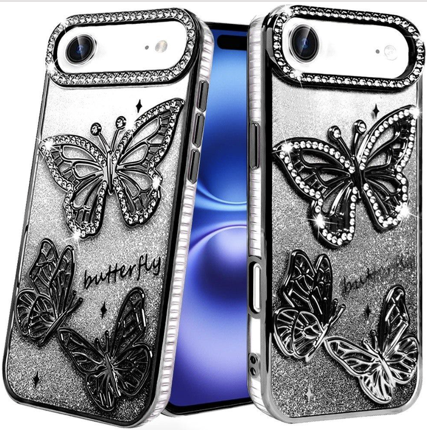 Butterfly Freedom Shimmer Glitter Thick TPU Case Cover - Black