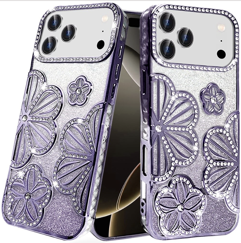 Floral Freedom Shimmer Glitter Thick TPU Case Cover - Purple