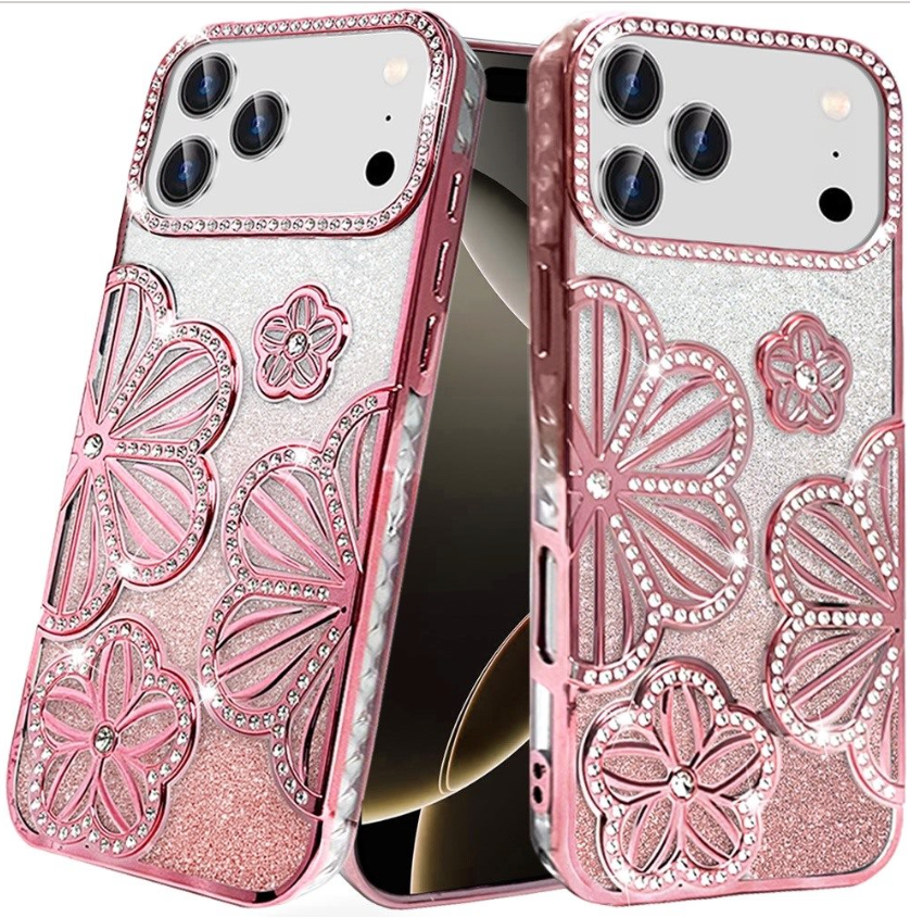 Floral Freedom Shimmer Glitter Thick TPU Case Cover - Pink
