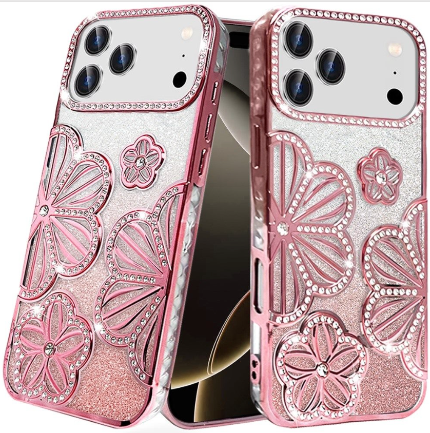 Floral Freedom Shimmer Glitter Thick TPU Case Cover - Pink