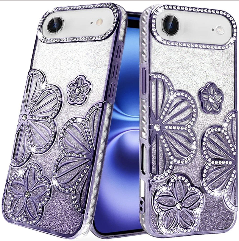 Floral Freedom Shimmer Glitter Thick TPU Case Cover - Purple