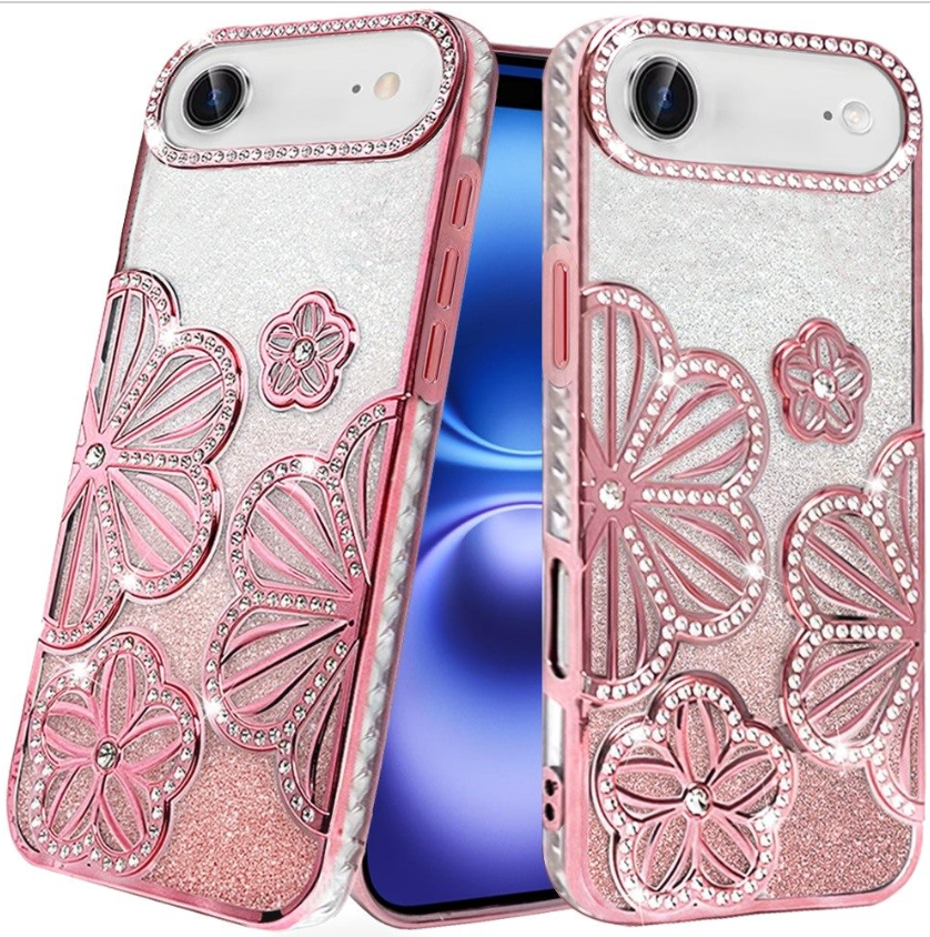 Floral Freedom Shimmer Glitter Thick TPU Case Cover - Pink