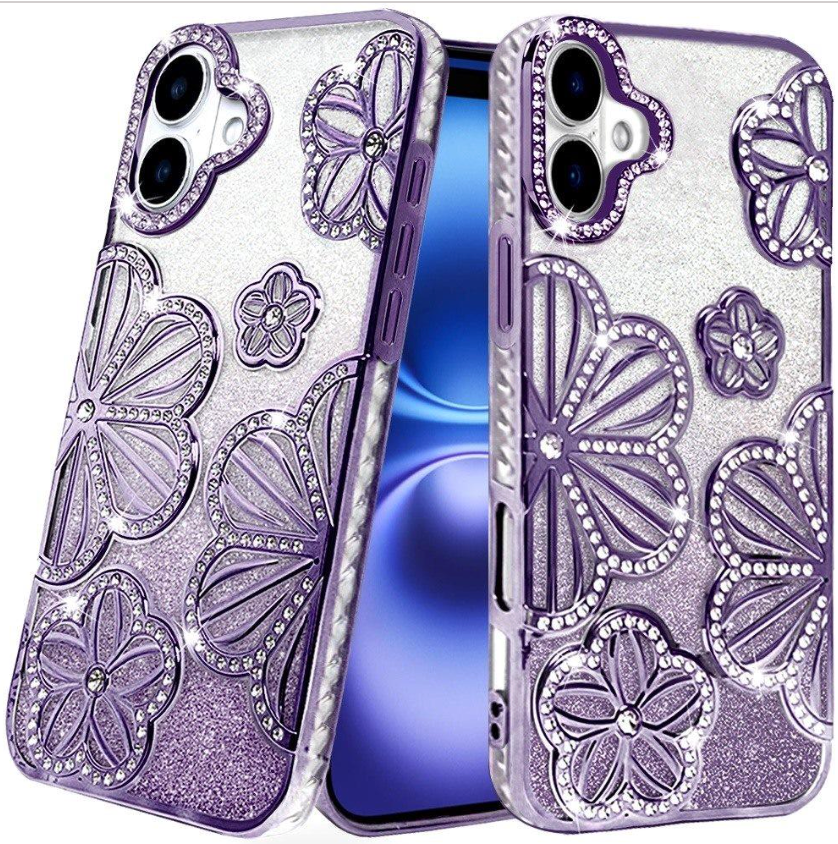 Floral Freedom Shimmer Glitter Thick TPU Case Cover - Purple