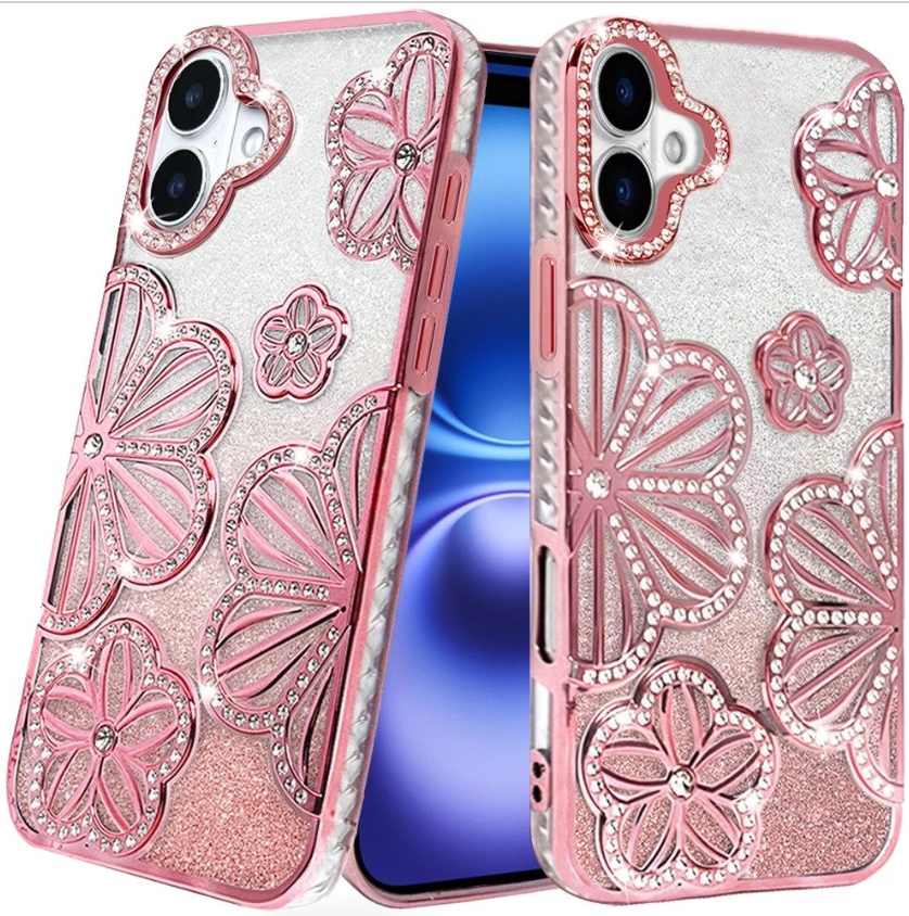 Floral Freedom Shimmer Glitter Thick TPU Case Cover - Pink