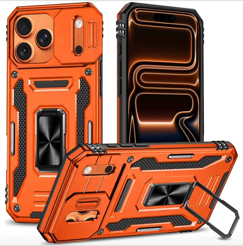 Utter Tough Metal Ring Movable Camera Window Hybrid Case Cover - Cosmic Orange