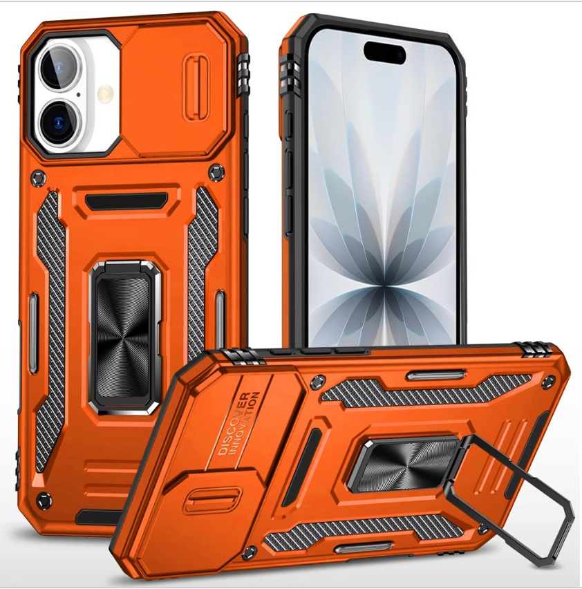 Utter Tough Metal Ring Movable Camera Window Hybrid Case Cover - Cosmic Orange