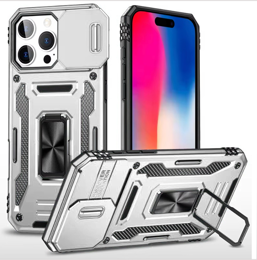 Utter Tough Metal Ring Movable Camera Window Hybrid Case Cover - Silver