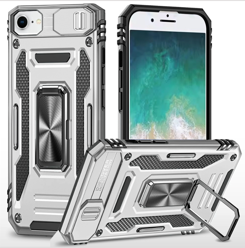 Utter Tough Metal Ring Movable Camera Window Hybrid Case Cover - Silver