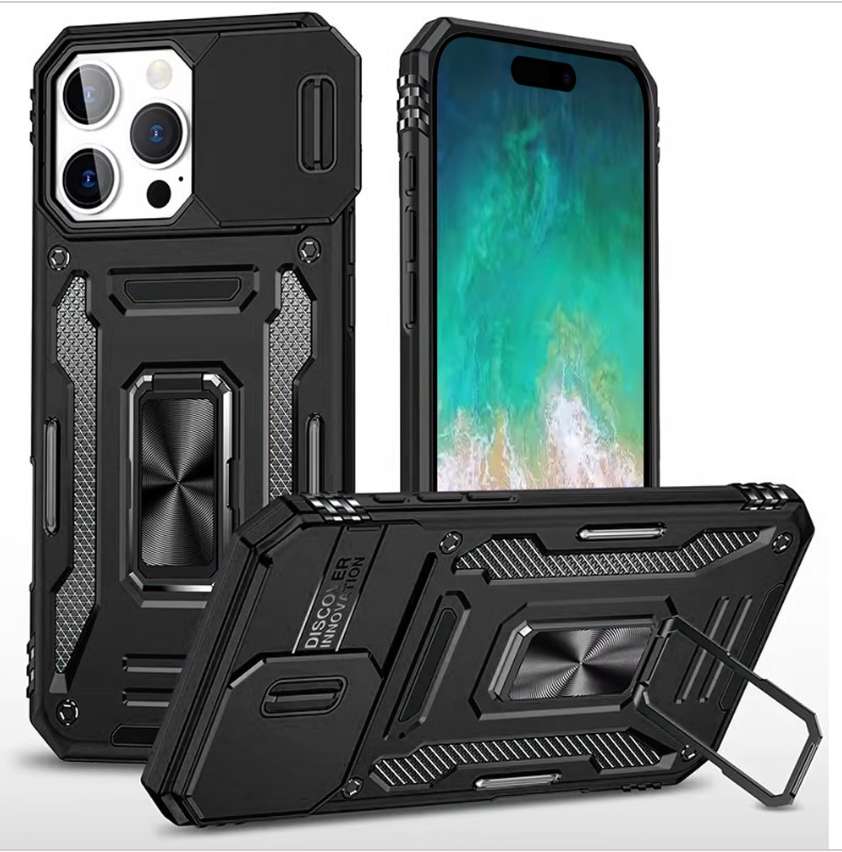 Utter Tough Metal Ring Movable Camera Window Hybrid Case Cover - Black