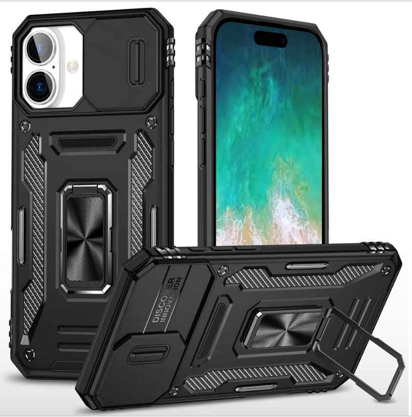 Utter Tough Metal Ring Movable Camera Window Hybrid Case Cover - Black