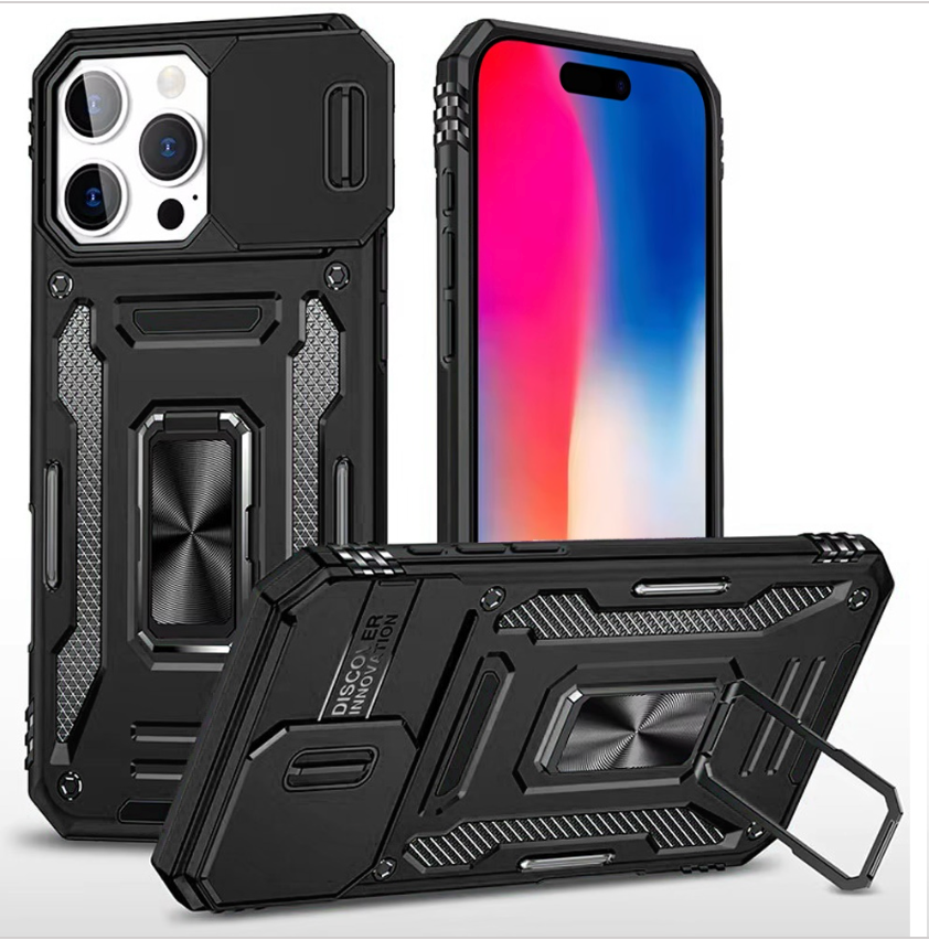 Utter Tough Metal Ring Movable Camera Window Hybrid Case Cover - Black