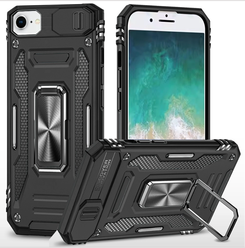 Utter Tough Metal Ring Movable Camera Window Hybrid Case Cover - Black