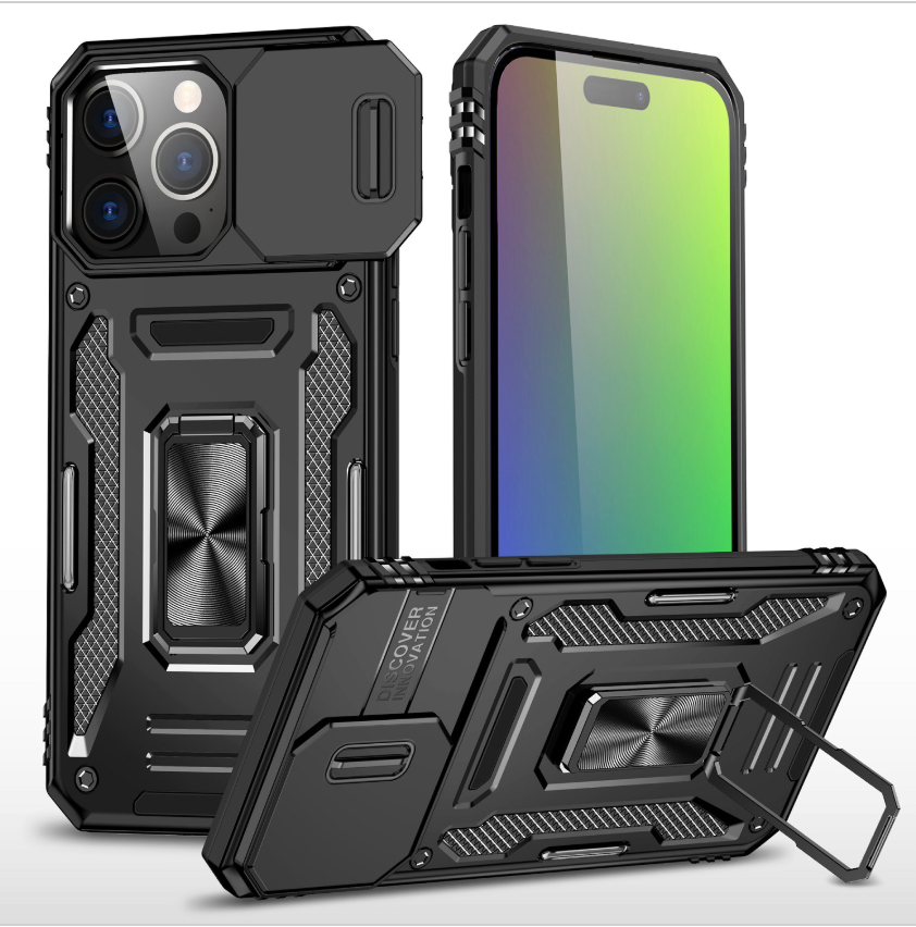 Utter Tough Metal Ring Movable Camera Window Hybrid Case Cover - Black