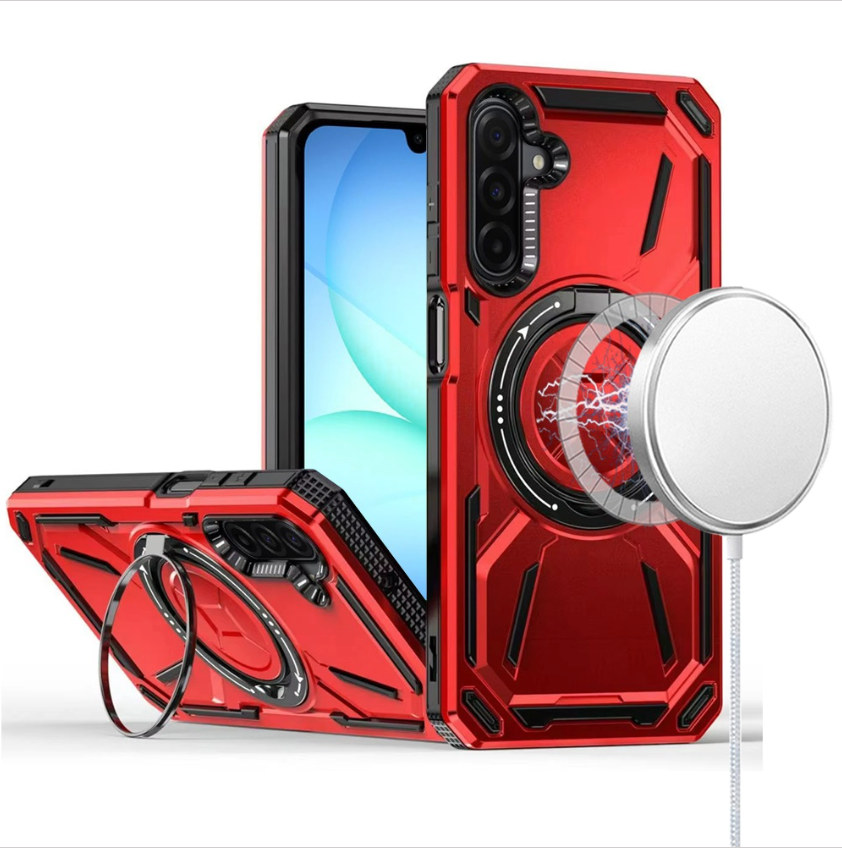 Loop Hybrid with [Magnetic Ring Circle] 360 degrees Rotational Kickstand Case Cover - Red
