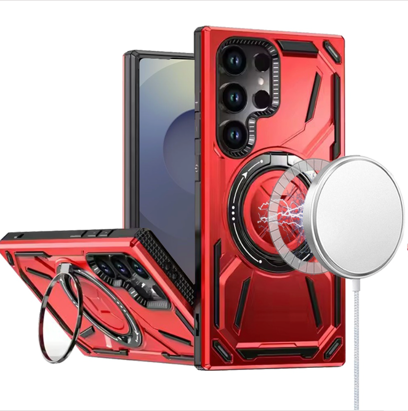 Loop Hybrid with [Magnetic Ring Circle] 360 degrees Rotational Kickstand Case Cover - Red