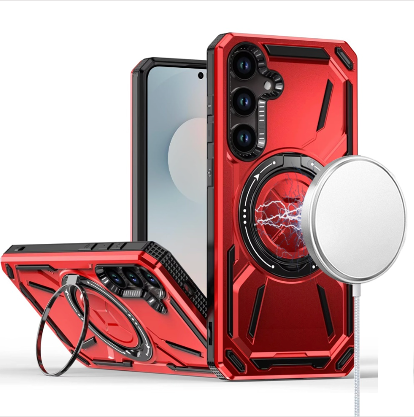 Loop Hybrid with [Magnetic Ring Circle] 360 degrees Rotational Kickstand Case Cover - Red