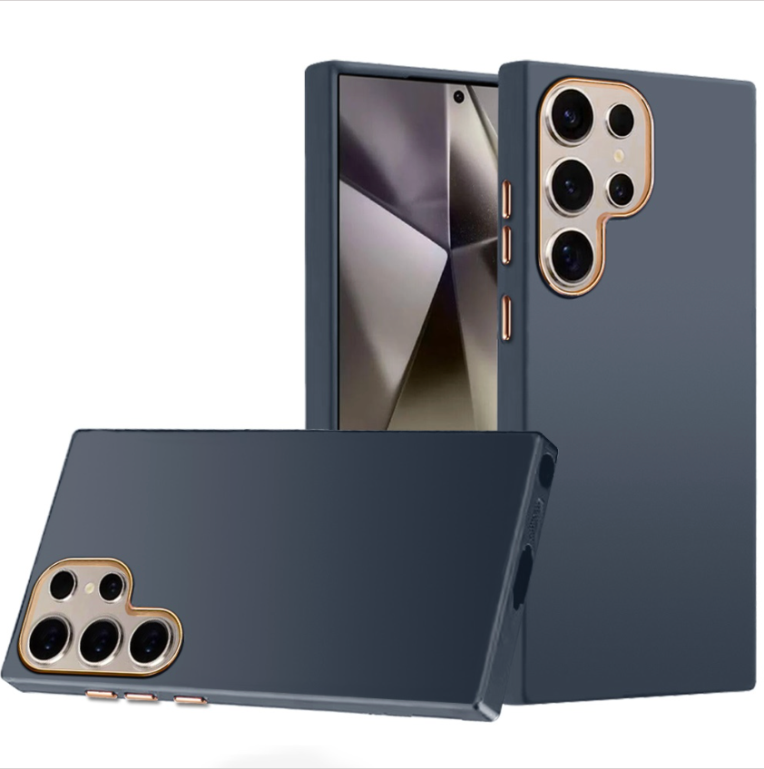 Classy Slick Chromed Around Hybrid Case Cover - Dark Blue