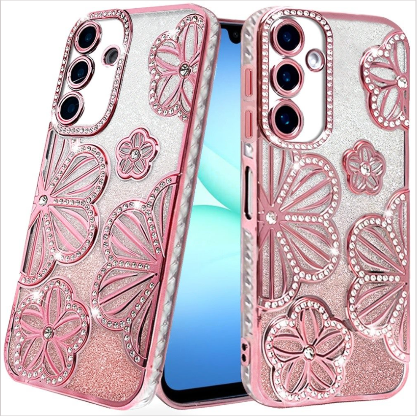 Shimmer Glitter Floral Design Thick TPU Case Cover - Rose Gold